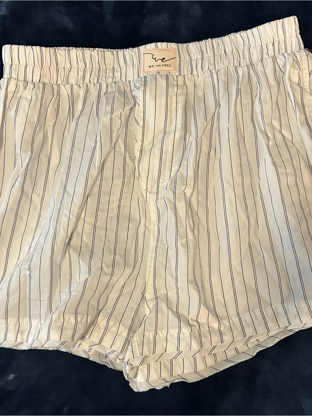We The Free Cream Boxer Shorts with Navy Pinstripes